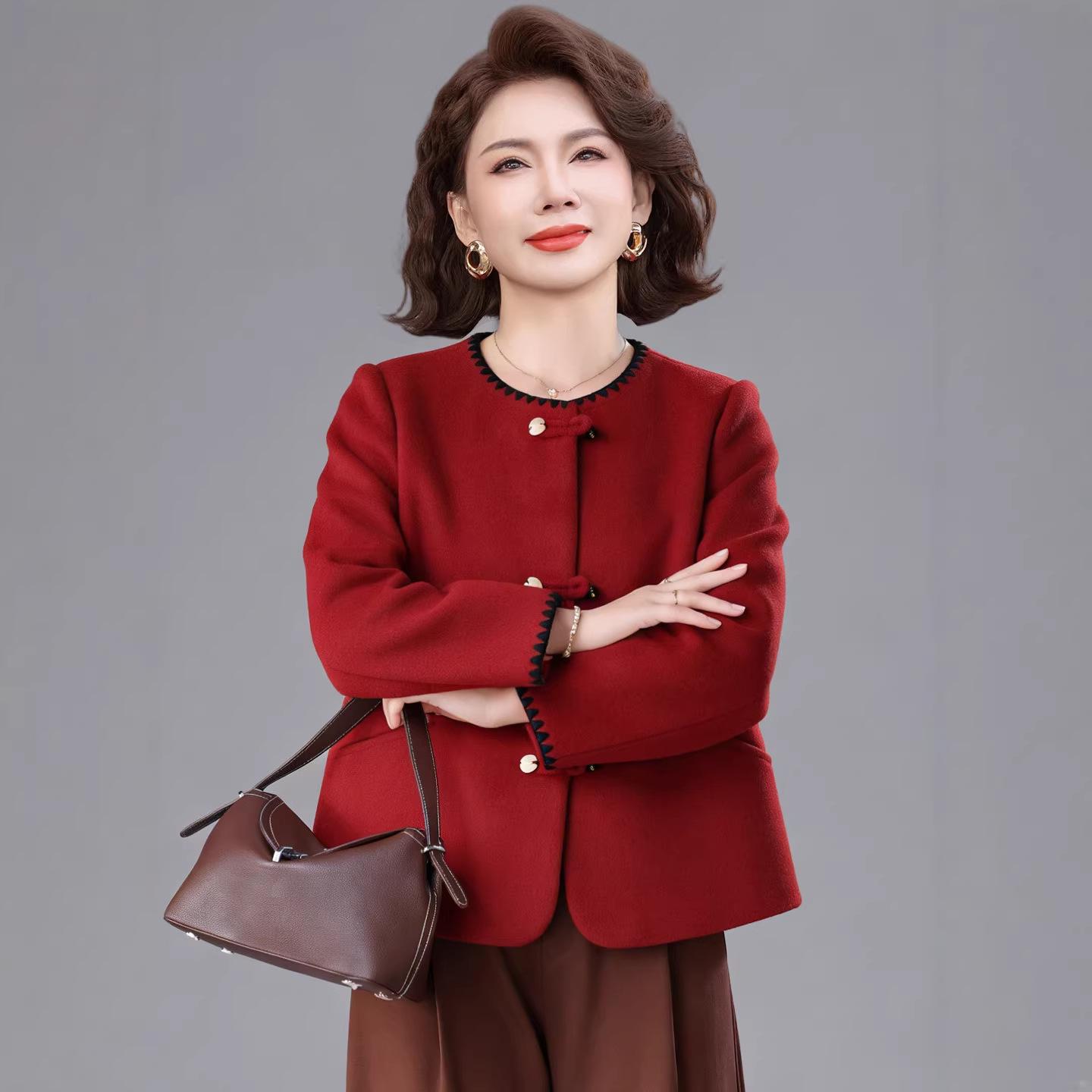 

Mother s Day Tweed Coat - 2026 Spring/Autumn Stylish Woolen Mid-Aged Women s Outerwear 2XL (120-135 lbs)