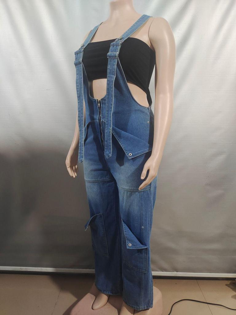 Women's European & American Denim Overalls - Summer Casual Zipper Washed One-piece Long Pants
