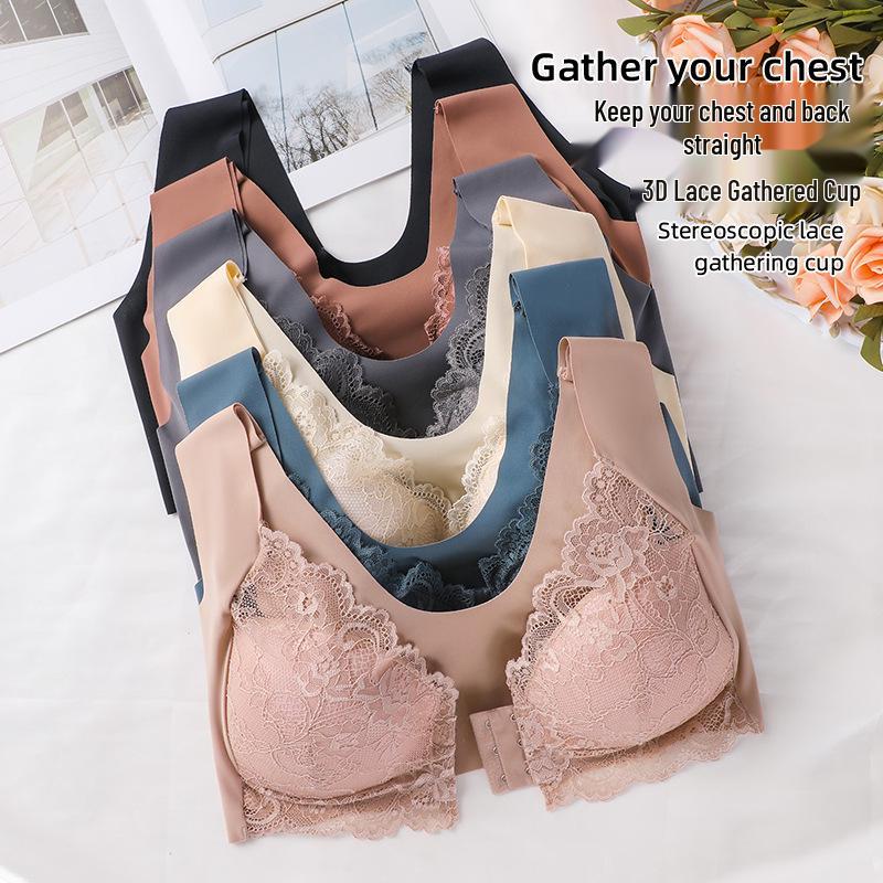 Sutien cu cataramă frontală din dantelă europeană și americană cu design elegant pe spate - Lenjerie intimă pentru femei plus size