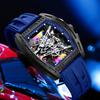 New Business Cool Wine Barrel Shaped Hollowed Dial Men's Wristwatch Silicone Strap Waterproof Luminous Quartz Male Watch