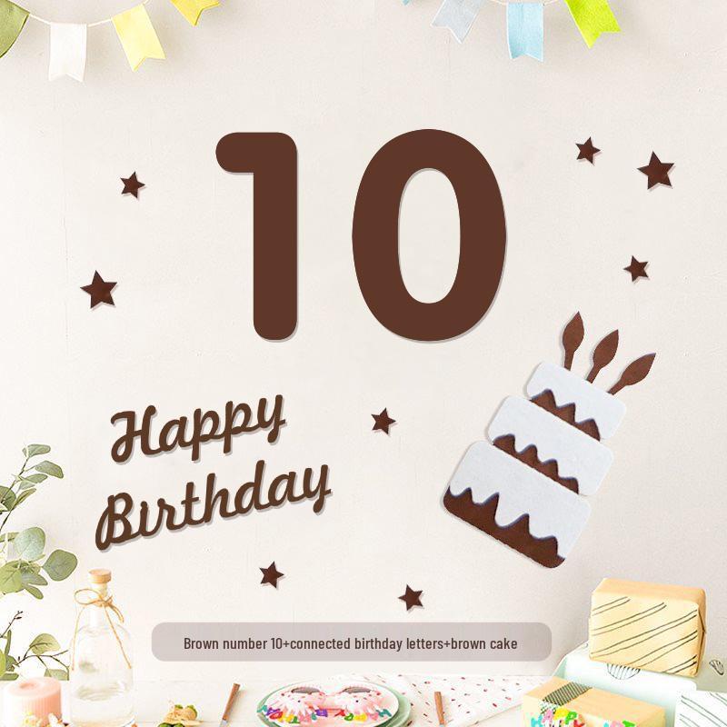 Minimalist Mori-Style Felt Happy Birthday Cake Wall Sticker for Baby's 1st Birthday Photo Props.