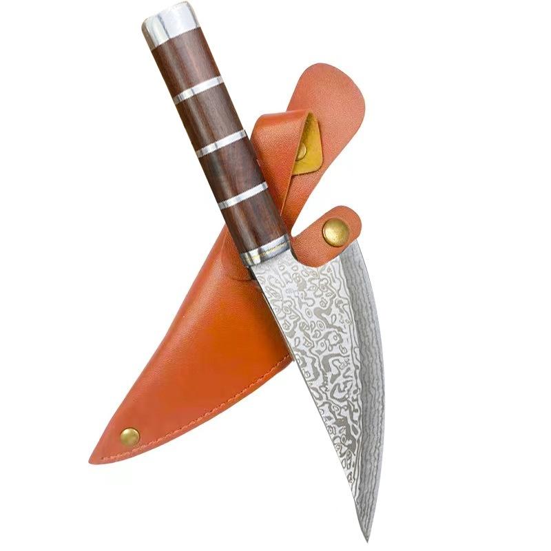 Laser Damascus Kitchen Knives Chef Slicing Meat Fruit Tomato Steak Knife Wood Handle Butcher Boning Knife Barbecue Cleaver Meat