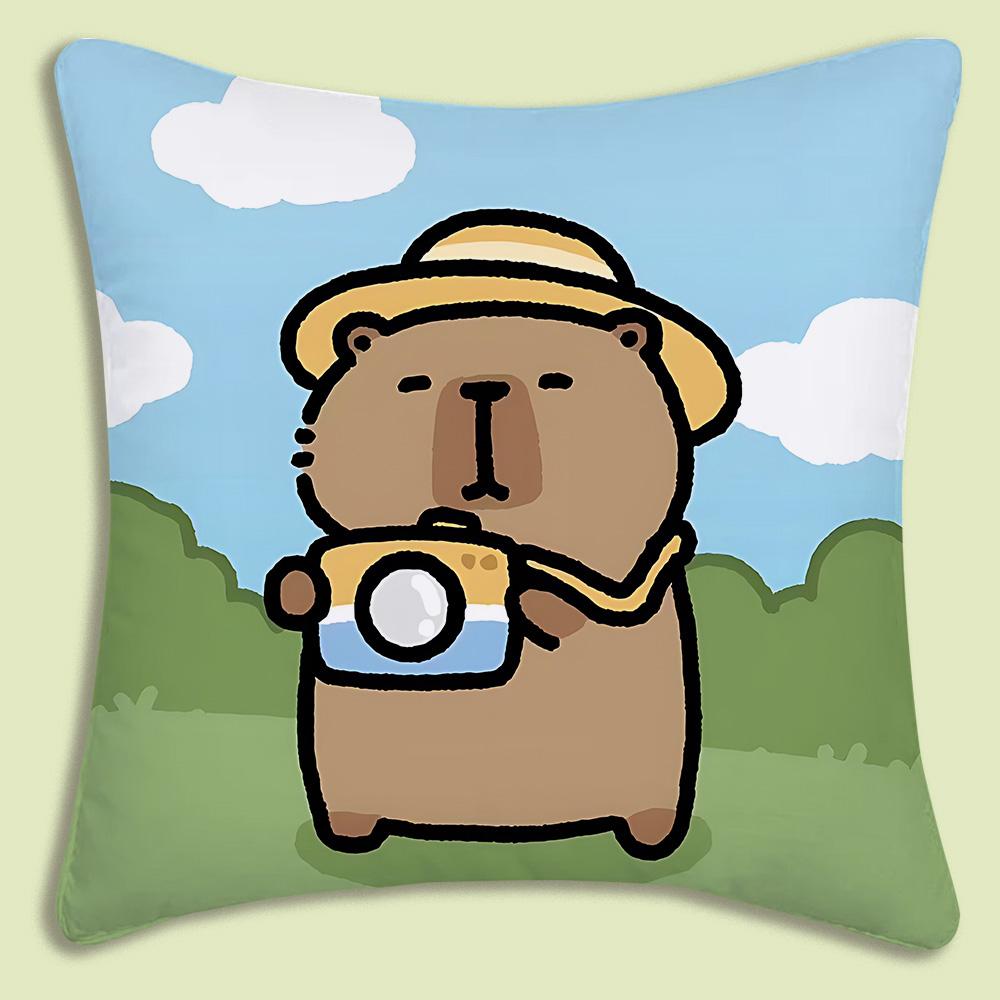 Pillow Covers Cartoon Capybara Sofa Decorative Home Double-sided Printing Short Plush Cute Cushion Cover