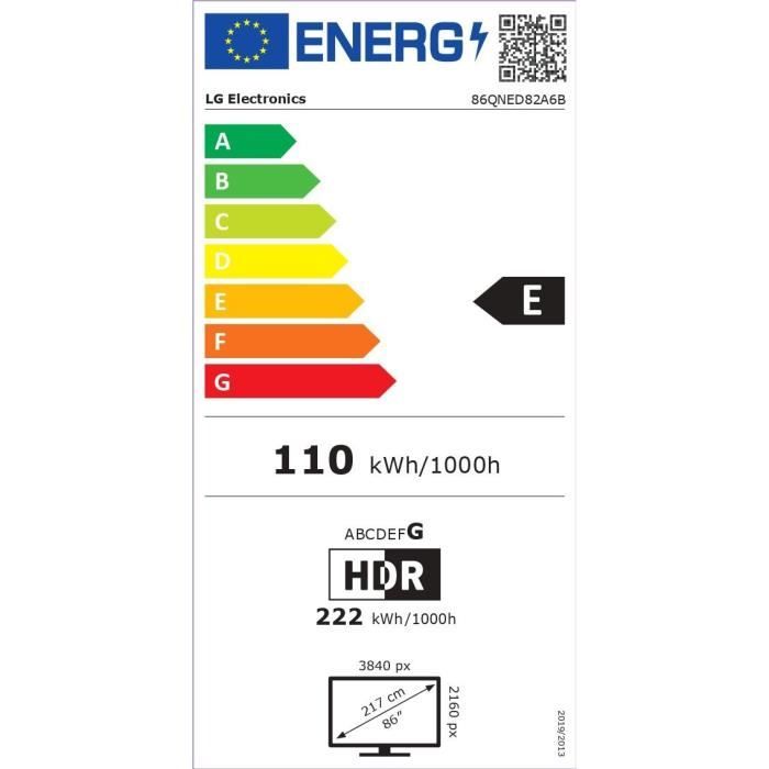 LG 86QNED82 - TV QNED 86" (217 cm) - 4K UHD 3840x2160 - HDR10 - Smart TV - 3xHDMI 2.0 - WiFi