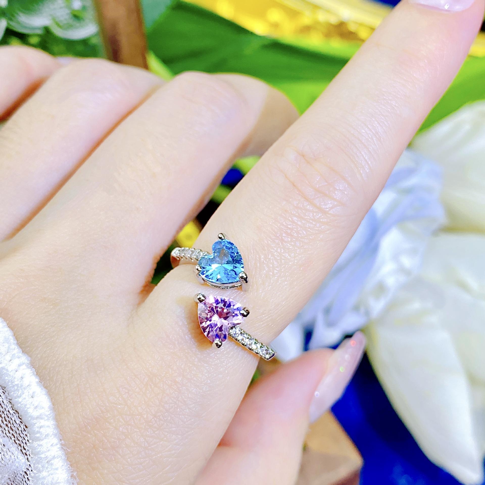 

Модное легкое роскошное универсальное нишевое розовое бриллиантовое кольцо Love Open Heart с инкрустацией из высокоуглеродистого бриллианта контрастного цвета, ежедневное новое женское adjustable