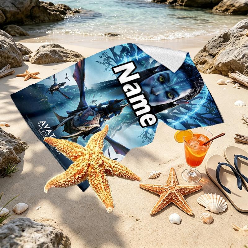 Custom Name Personalized Avatar Print Beach Towel, for Trip Camping Beach Party Home Decor, Birthday Gift for Family & Friends