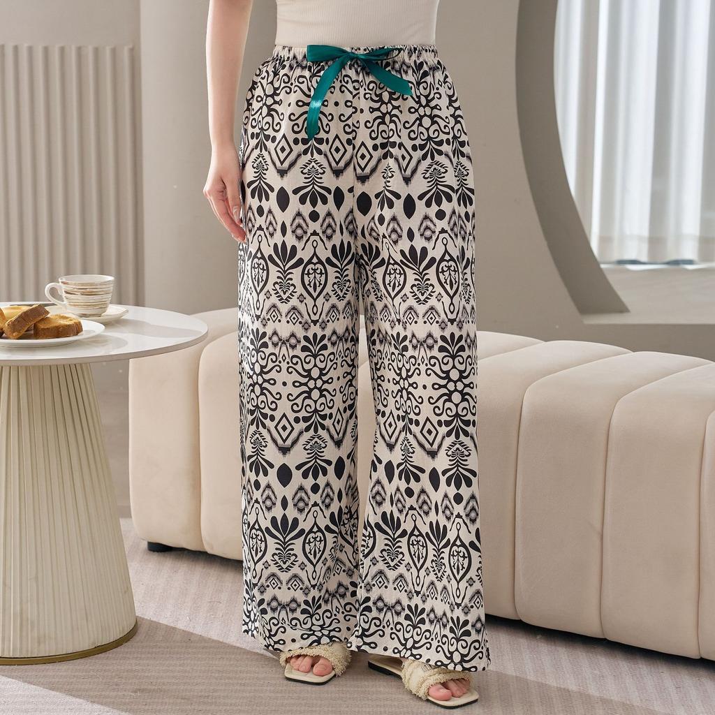 Cotton Silk Family Spring and Autumn Women's Cotton Silk Pajama Pants Wide-leg Pants Thin Artificial Cotton Can Be Worn Outside Casual Home Pants