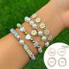 Daisy Pendant Bracelet Set with Faux Pearls Colorful Beaded Handchain Accessory Stackable Wristchain for Women Girls