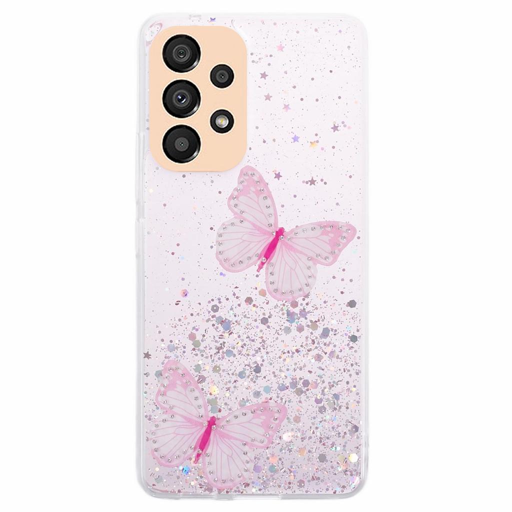 AW Series For Samsung Galaxy A32 5G/M32 5G Cell Phone Case Butterfly Decor Sparkle Epoxy Cover with Big Rear Lens Hole
