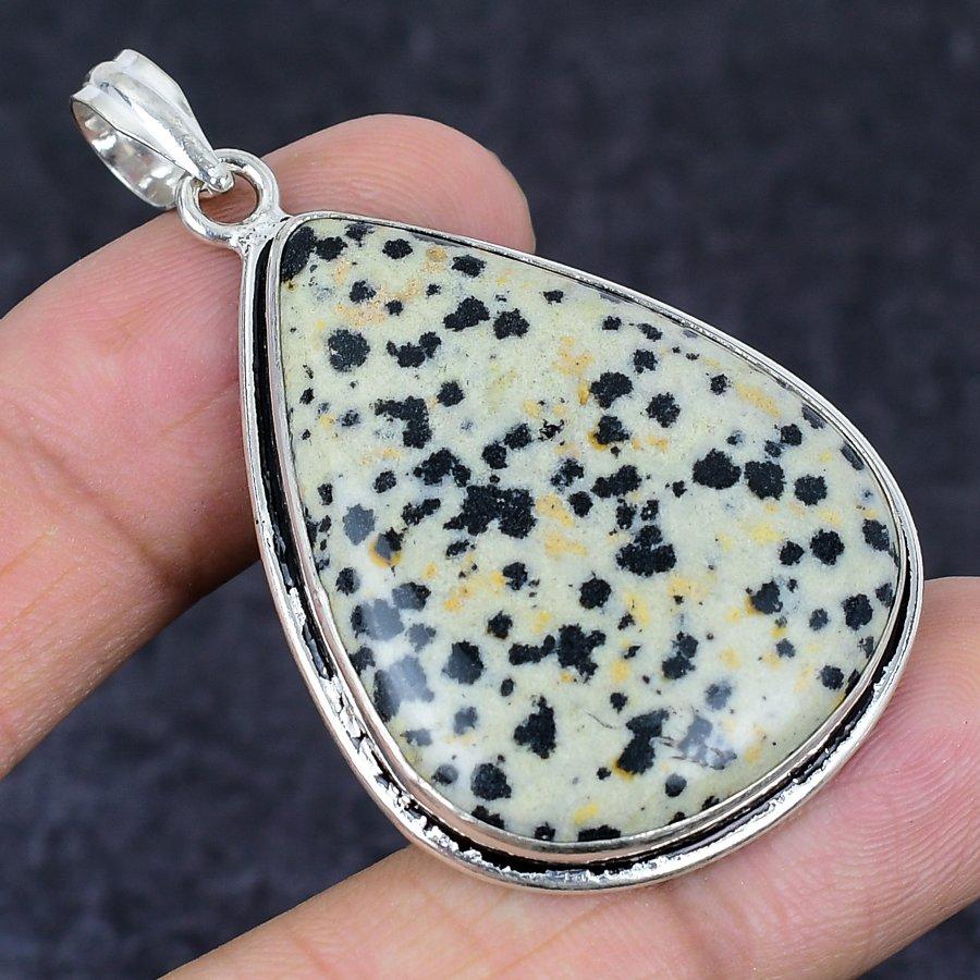 Dalmation Jasper Gemstone Handmade 925 Sterling Silver Pendant 2.21" p0P79
