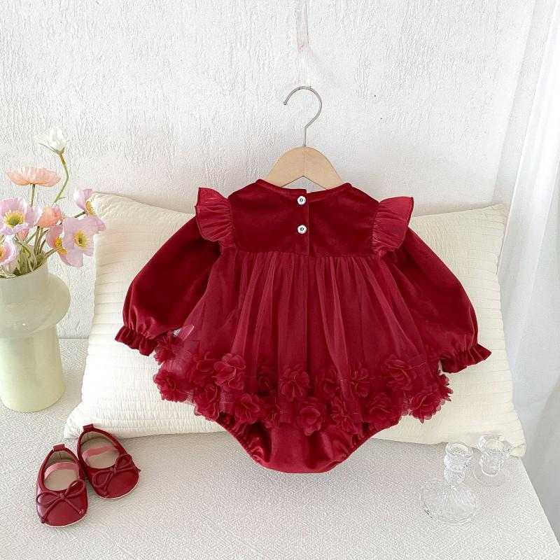 Baby Girls Long Sleeve Mesh Romper Dress 2026 Princess Jumpsuit Toddler