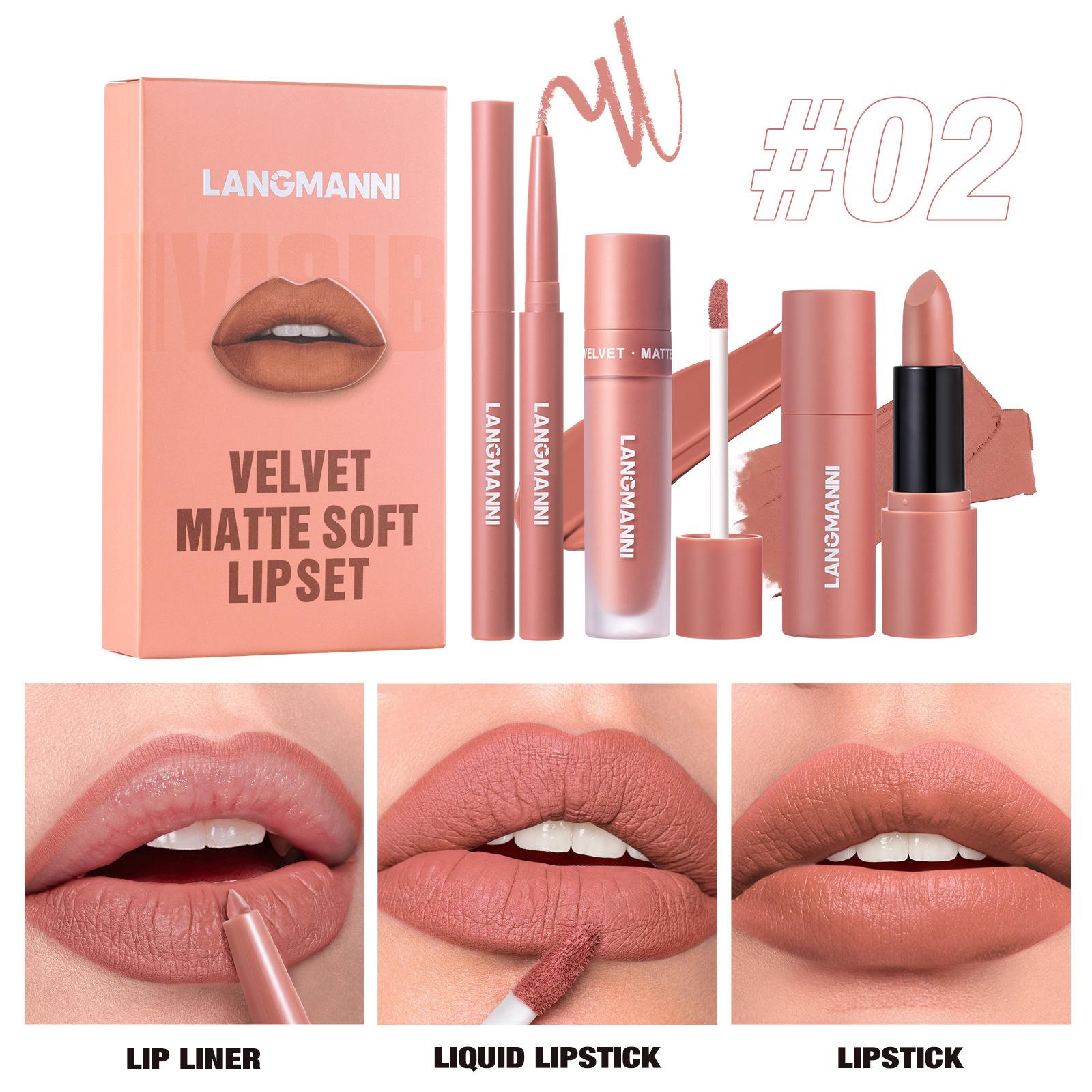 

LANGMANNI Шестицветный набор для губ Lip Liner Lipstick Жидкая помада 3 набора