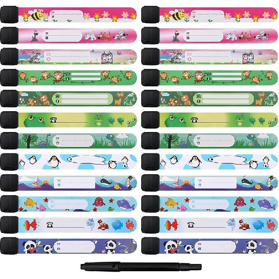 20PCS Id Bracelets for Kids,Safety Bracelets for Kids,Waterproof, Adjustable, Reble Bands for Boys and Girls with Bonus Writing Pen (10 Styles)