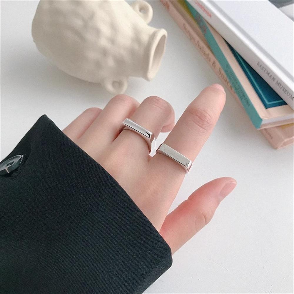Rectangle geometric smooth open ring ins cold wind minimalist index finger ring adjustable Internet celebrity ring tide