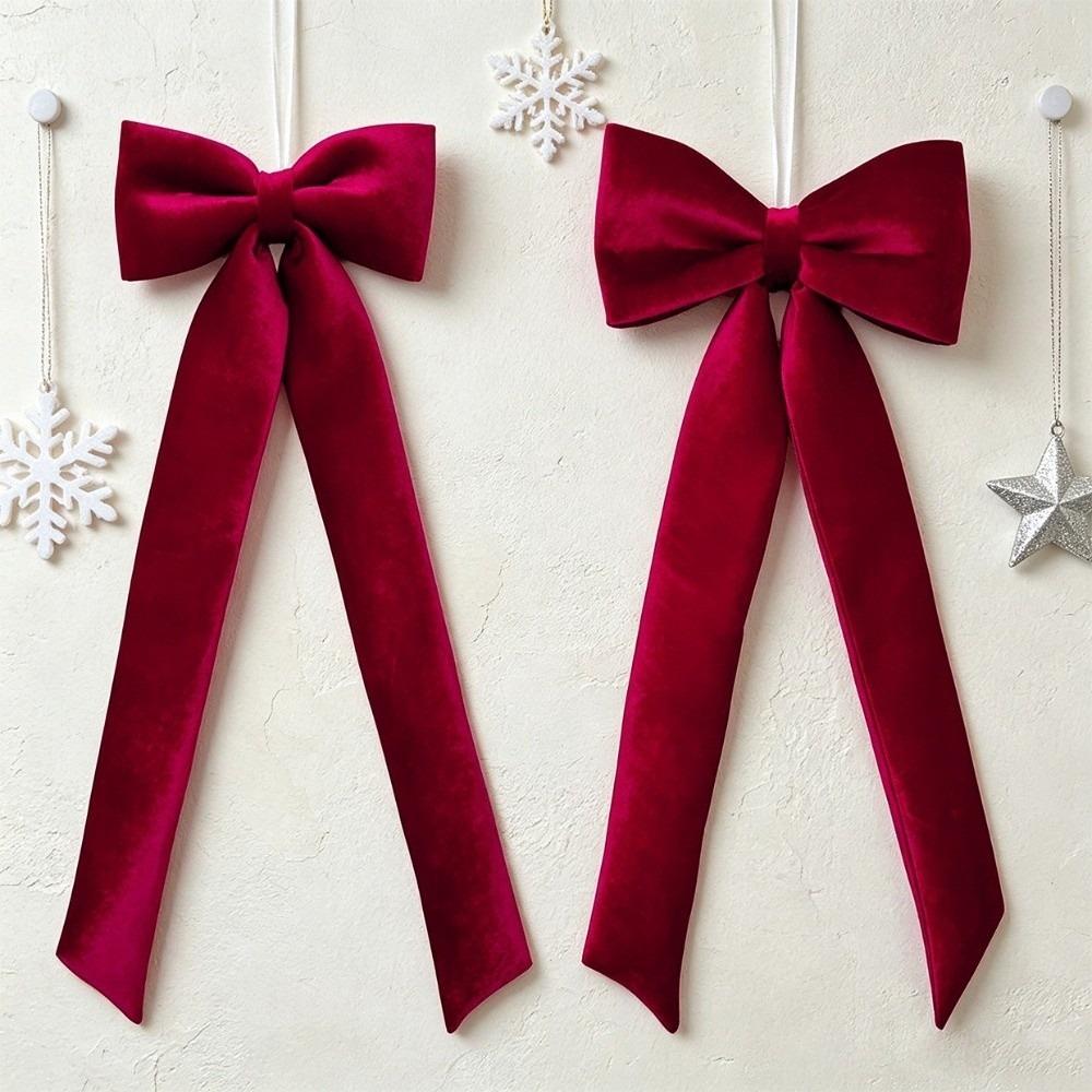 Red Christmas Decor Single Ear Large Bow Ornament Elegant Hanging Bow Prop Christmas Party