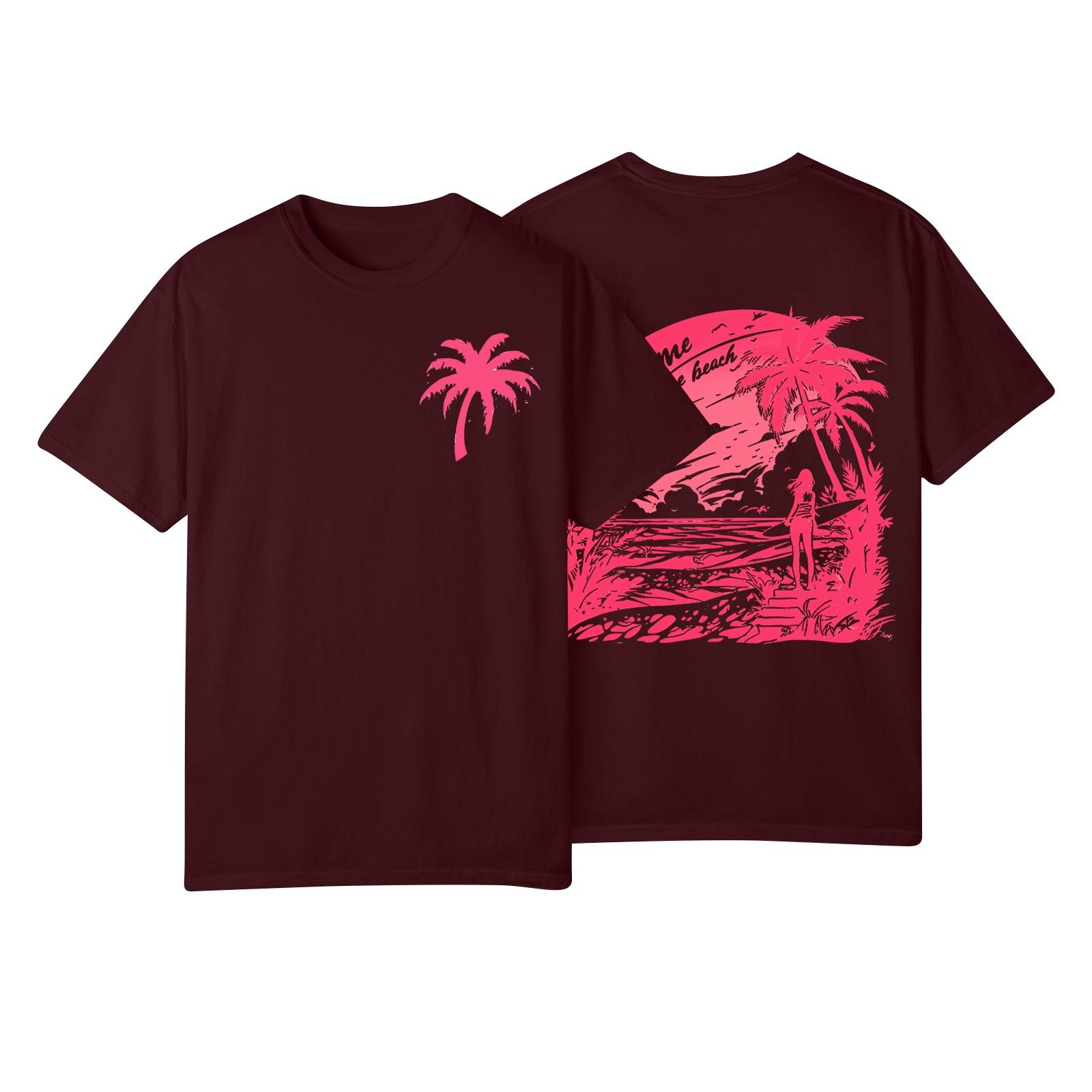 

Женская модная повседневная плиссированная футболка с коротким рукавом с принтом S винный