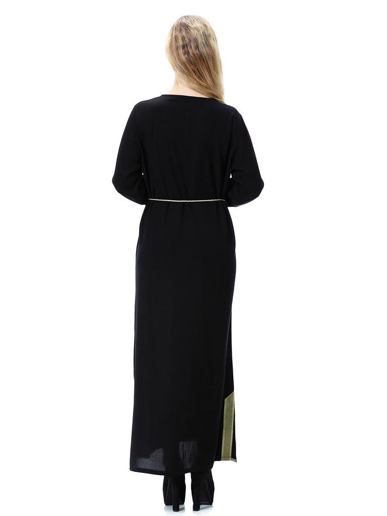 Gold Flower Long Sleeve Women's Robe Dress, TH919