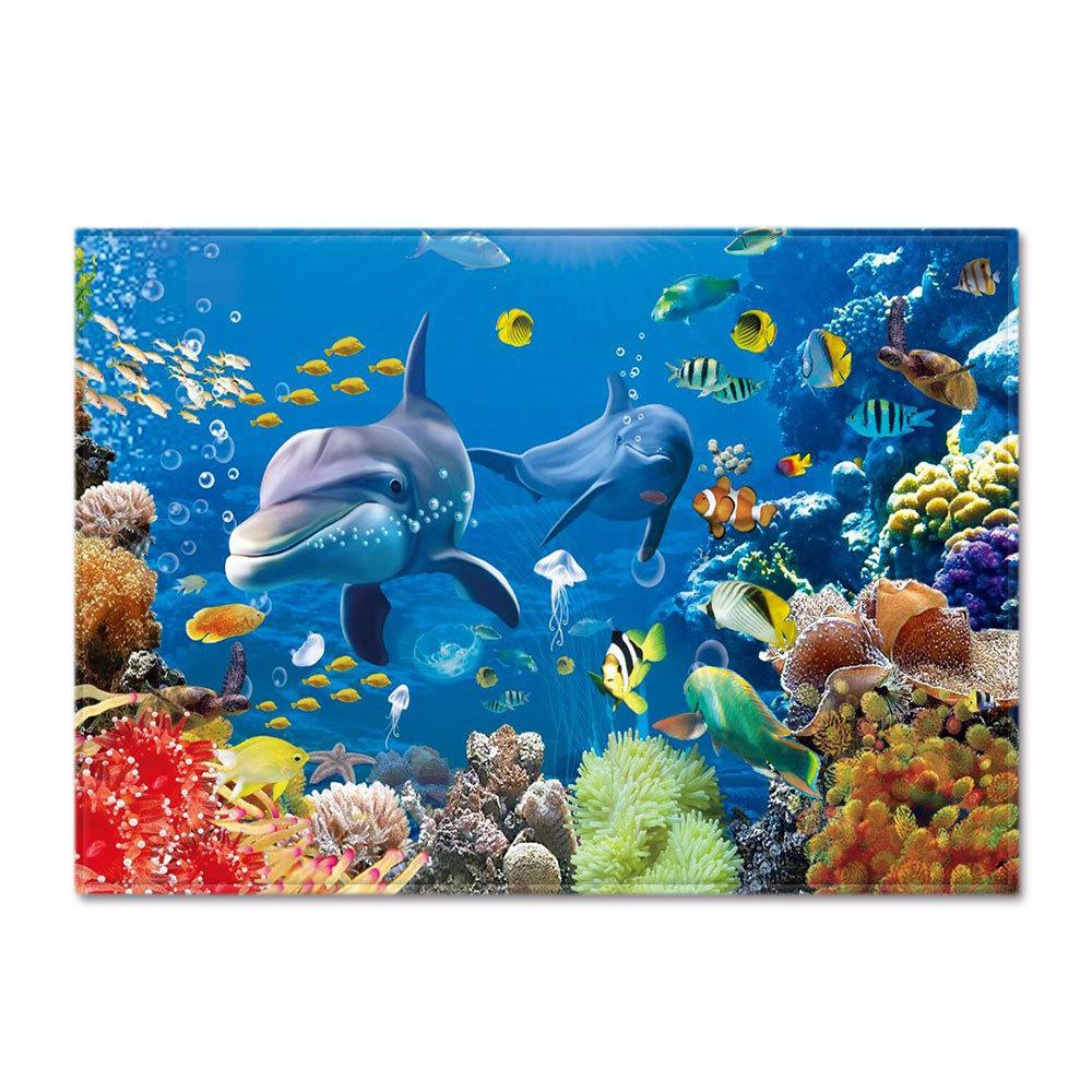 3D Meereswelt Fische Teppiche Delfine Haie Weicher Wohnzimmer Schlafzimmer Teppich für Jungen Heim Bodenmatte Küchen Fußmatte