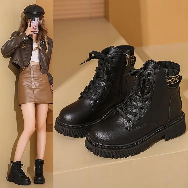 

Мода 2024 года, женская обувь больших размеров, женские ботинки до щиколотки, теплые современные ботинки, женские, с круглым носком, с боковой молнией, со средним каблуком, с перекрестными шнурками, новые туфли для женщин 35 чёрный