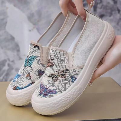 Spring And Summer Canvas Women'S Shoes Fashion Versatile Loafers Chinese Style Casual Platform Fisherman One-Pedal Single Shoes Women