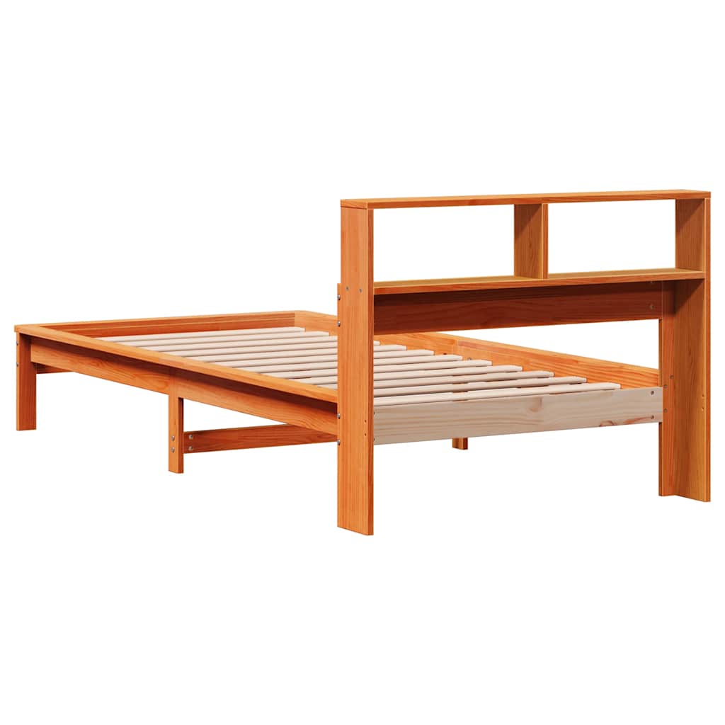 Solid Wood Bed with Shelf Without Mattress Wax Brown 75 x 190 cm