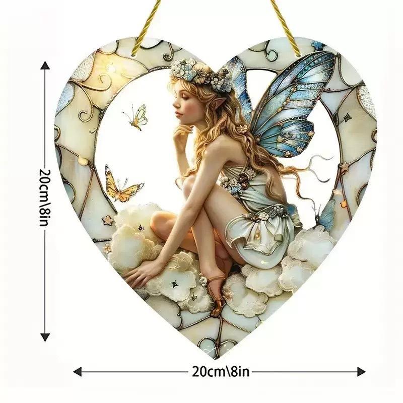 1pcs heart-shaped elf light catching flower fairy hanging home decoration, farmhouse window decoration pendant.