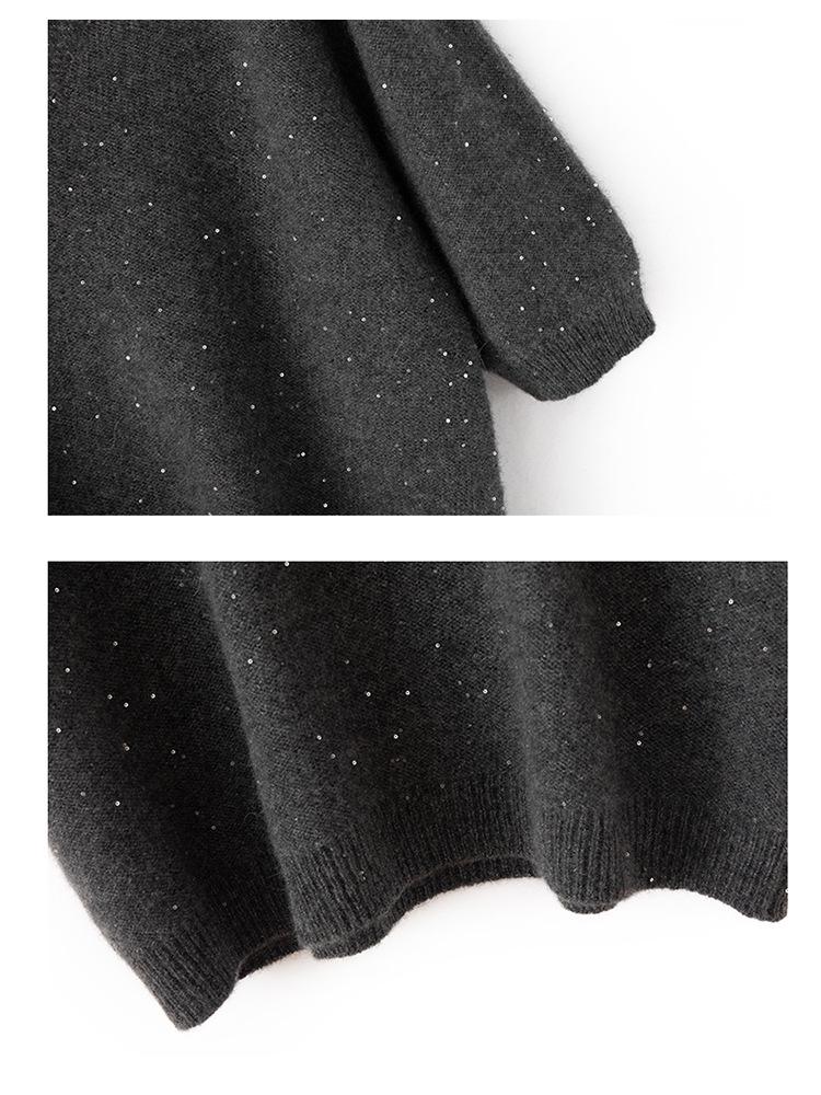 Women's Starry Sky Sequin V-Neck Pullover Sweater, Half-Sleeve Versatile Knit Top