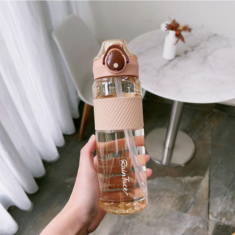 800ML High Temperature Plastic Water Cup - Anti-scalding Drop-resistant Straw Cup BPA-free Clear Outdoor Sports Water Bottle