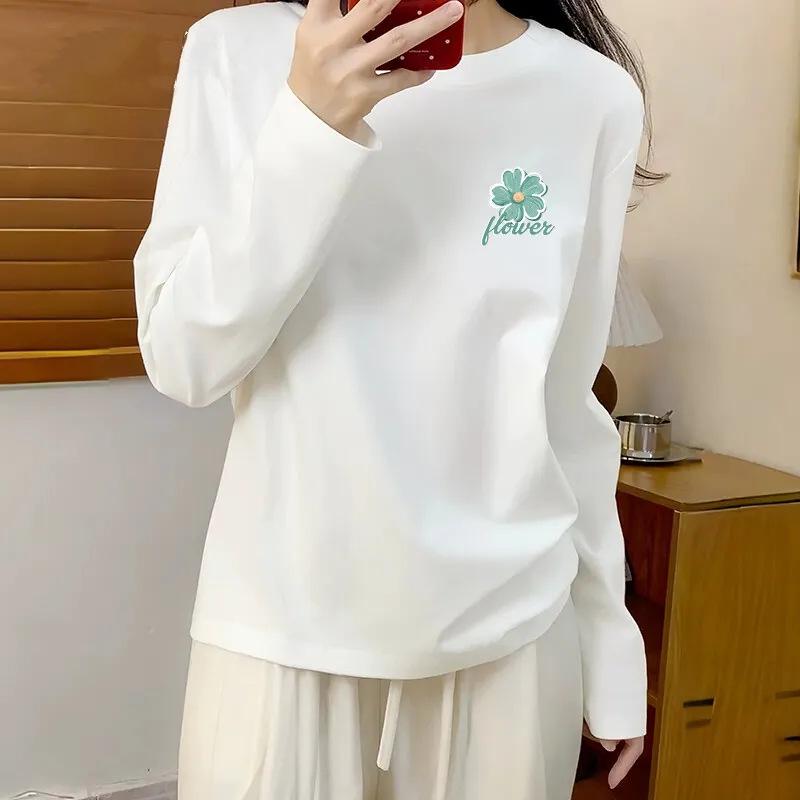 

Women s 100% Cotton Long-Sleeve Korean Style Loose Fit Round Neck Shirt - 2025 Spring/Autumn XL (Recommend 116-130 jin)