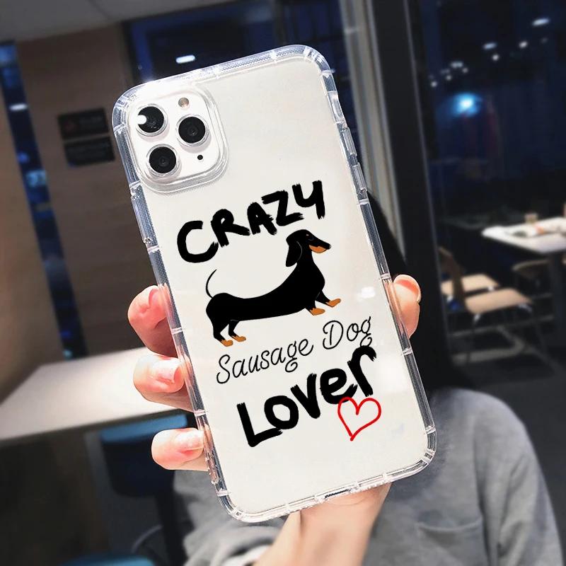 Custodia Carina a Cartone Animato Cane Salsiccia per Telefono per iPhone 17 16 15 14 13 12 11 Pro Max Mini SE 7 Plus Animale Trasparente Morbida Shell Fundas