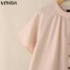 VONDA Women Short Sleeve Side Buttons Up Ruffled Solid Casual Blouse