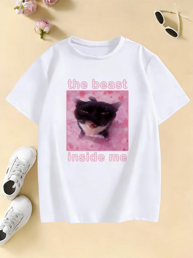 The Beast Inside Me Cat Meme Print T Shirts Cartoon Kids Children's T-shirt Boys Girls Summer Spring Casual Top Tee
