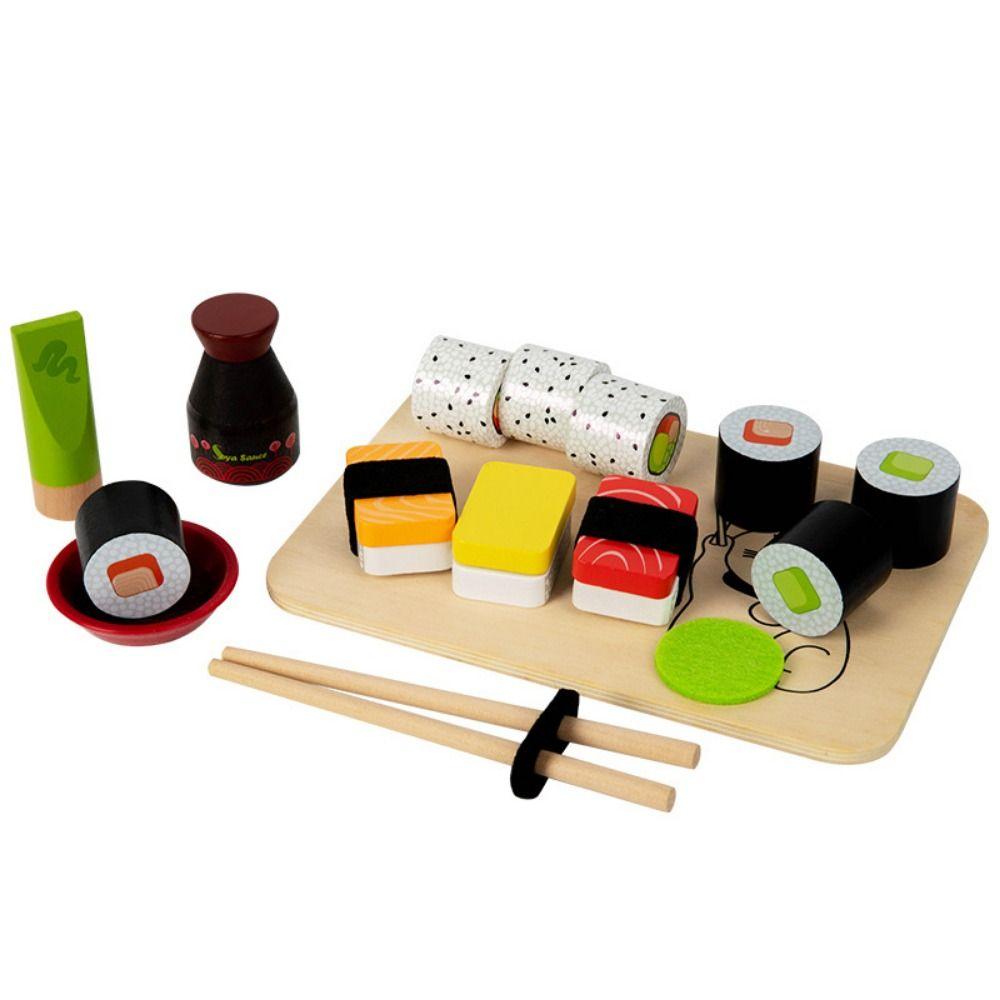 Smooth Kid Pretend Play Sushi Toys Funny Wooden Food Set Creative Pretend Play Food Set  Exercise