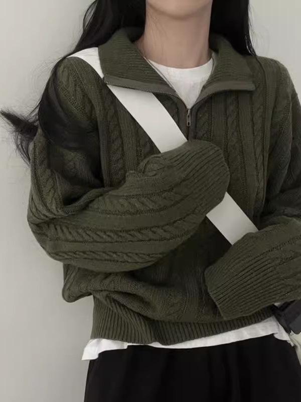 Women's Retro Wool Half-Zip Knitted Cardigan - Autumn Winter 2026