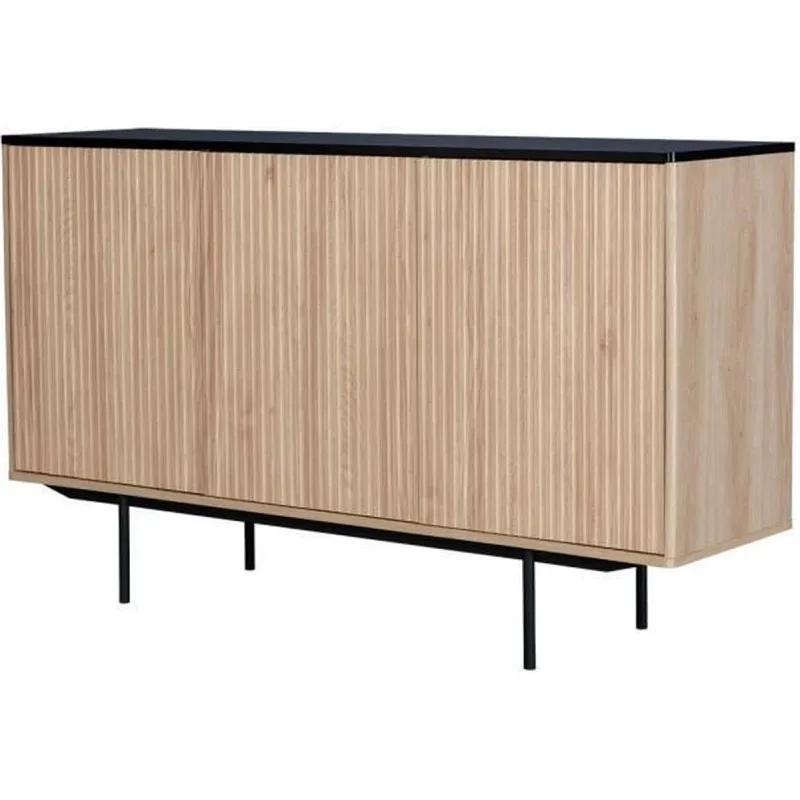 Memphis Buffet – Holz und schwarzes Dekor – 3 Türen Famemphisbuf3p