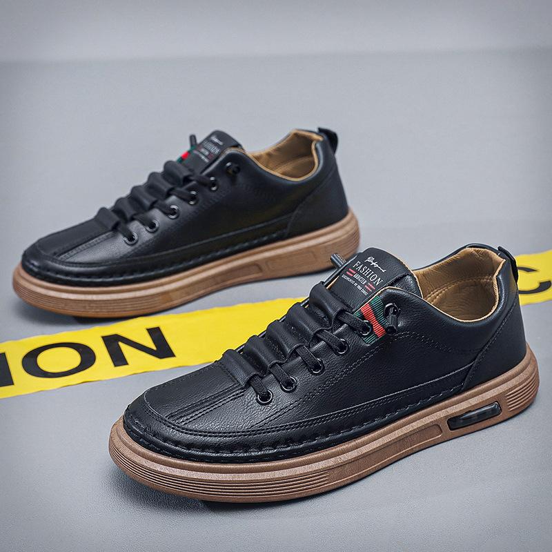 

Leather shoes men s 2025 new British style casual business dress low-top board shoes classic versatile trend shoes 39 чёрный