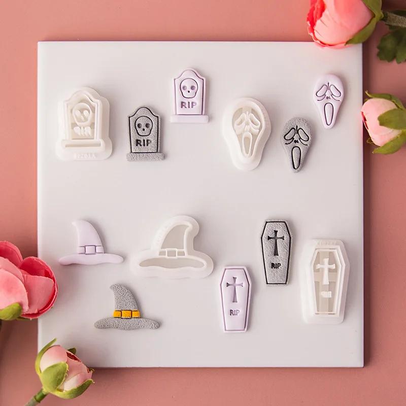Halloween Polymer Clay Cutters Hat Pumpkin Tombstone Spider Web Skull Cats Clay Cutters DIY Earring Jewelry Hand Tools