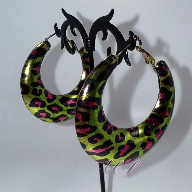 Rock Grunge Brown Leopard Print Punk Charm Earrings for Women Sexy Fashion Accessories New Leopard Print Earrings Y2K Zircon