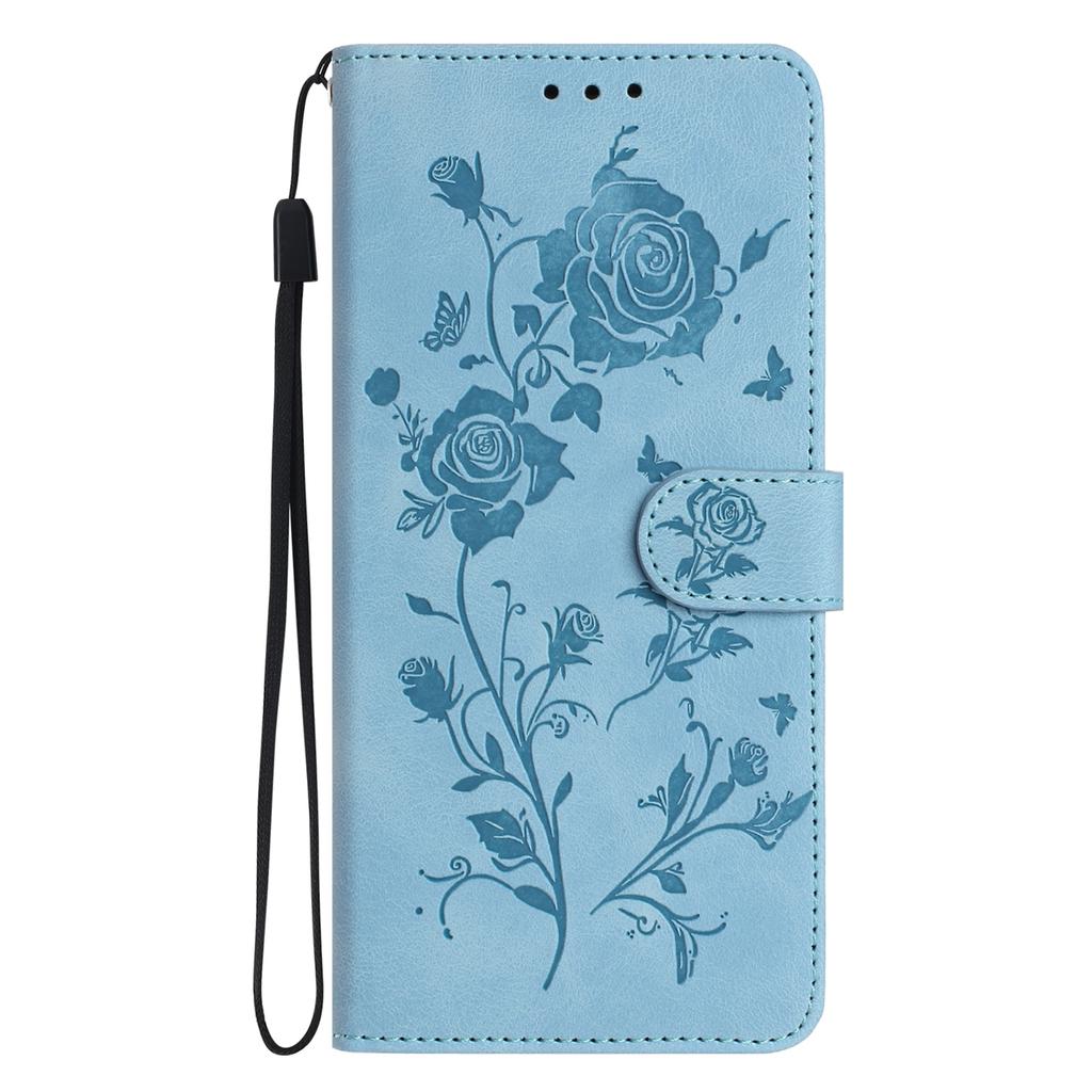 For iPhone 16 Plus Wallet Case Rose Pattern Imprinted Leather Flip Stand Phone Cover