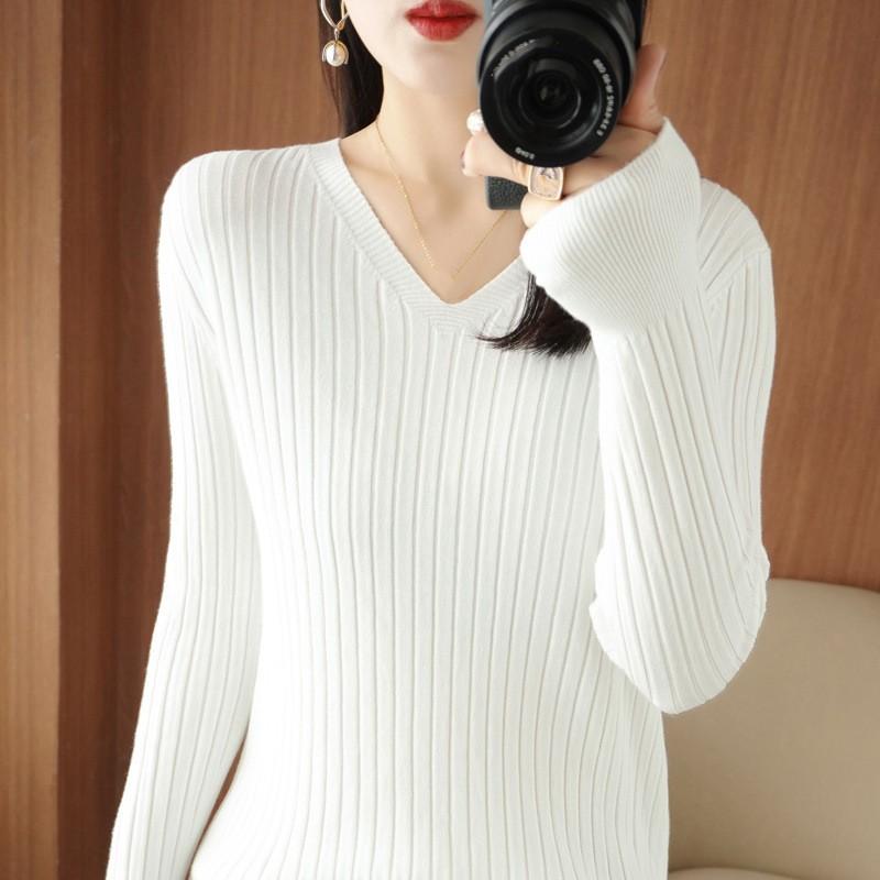 Women Autumn Winter Sweaters  V-neck Cashmere Sweater Elegant Knitted Pullover Tops