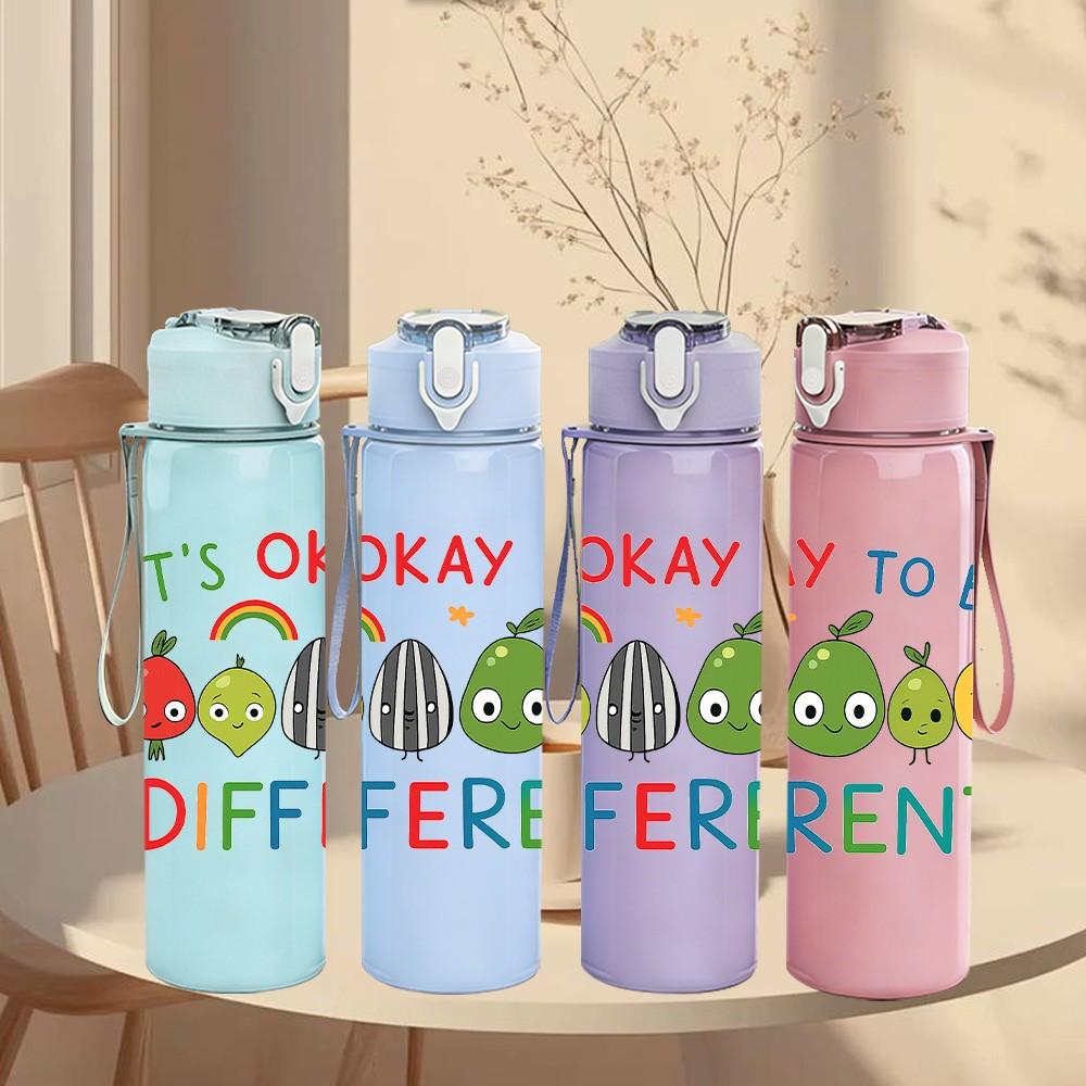 1PC Its Okay To Be Different Dino 750ml Color Plastic Sports Water Bottle Leakproof Flip Straw Lid Suitable for Sports Office Home Use