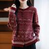 A New Retro Style Thickened Round-neck Knitted Cardigan for Women with Jacquard Loose Top In Autumn and Winter