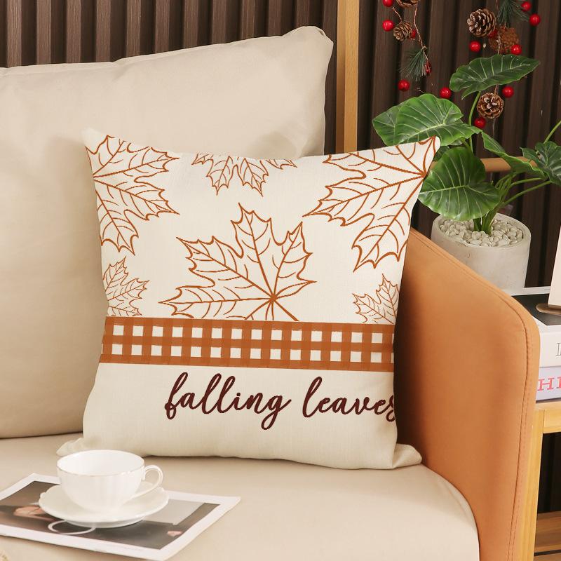 Autumn Maple Leaf Print Pillow Cover Simple Versatile Letter Cushion Indoor Home Decor Sofa Cushion