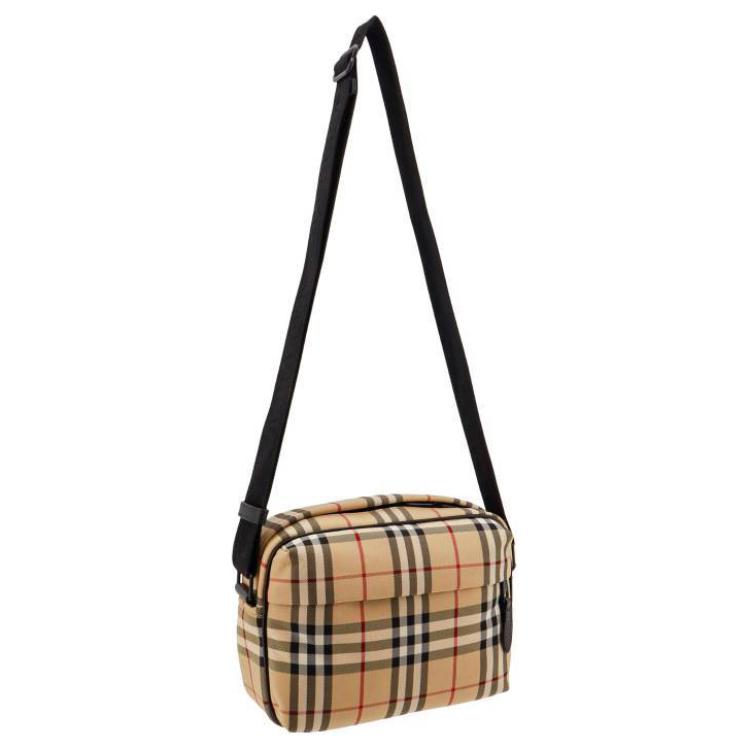 Burberry Adjustable Shoulder Strap Check Nylon Crossbody Bag Men Bags Beige 8084111