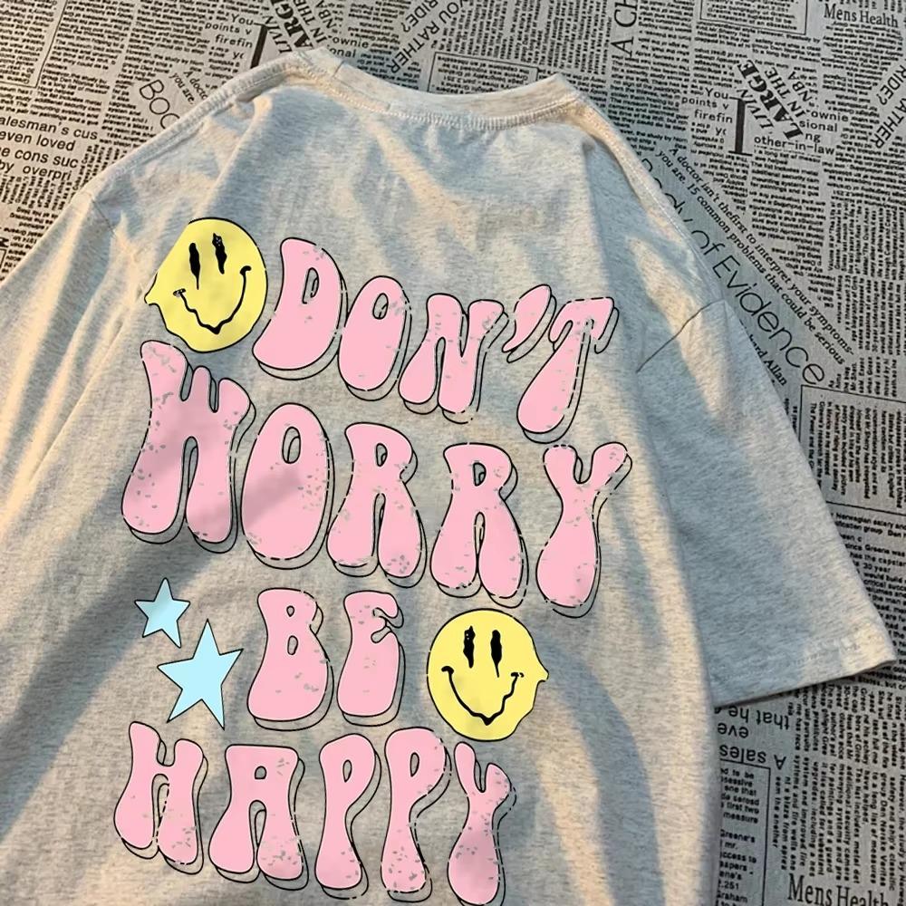 Don'T Worry Be Happy Letter Graphic Mens T-Shirt Cotton Breathable T Shirt Couple Harajuku Clothes Tee Clothes Tops Men Tshirt