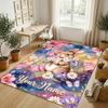 Easter Bunny Theme Crystal Velvet Rug Personalized Custom Name Text Soft Floor Mat Home Decor