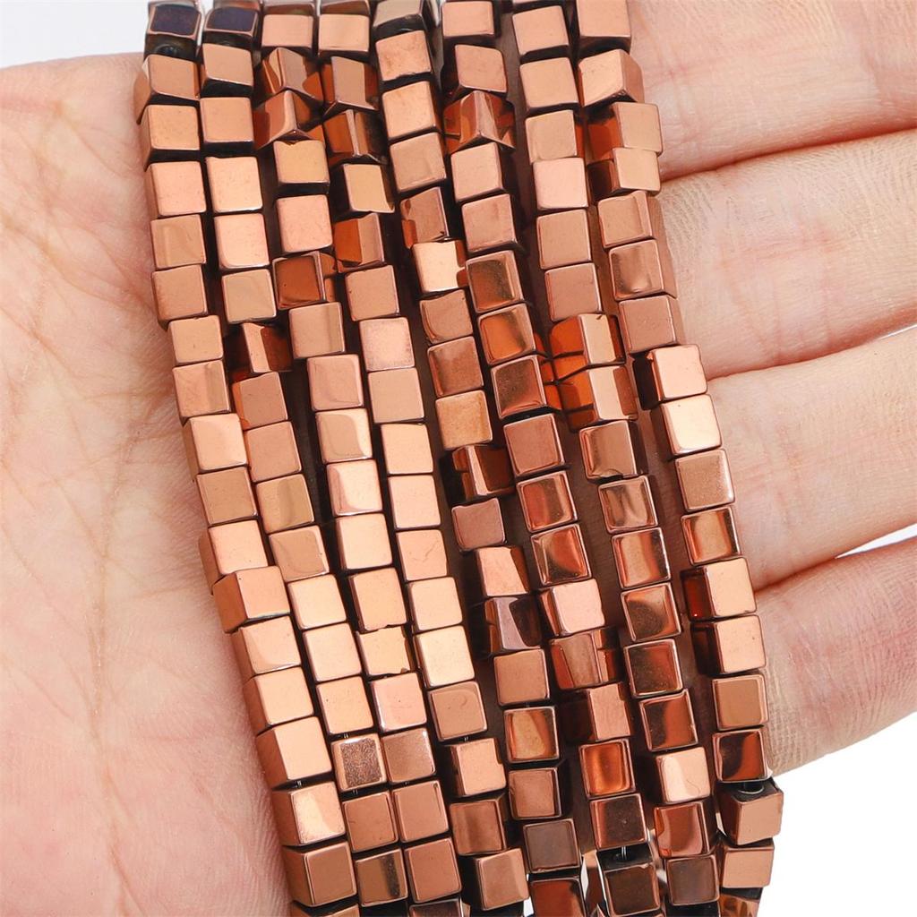 3/4 mm Naturstein, Goldsplitter, mehrfarbig, quadratisch, Würfel, Hämatit, lose Distanzperlen für DIY-Schmuckzubehör