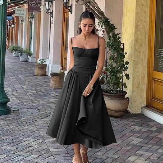 Nova moda feminina primavera e verão temperamento deslocamento respirável e confortável camisa sexy vestido de saia longa