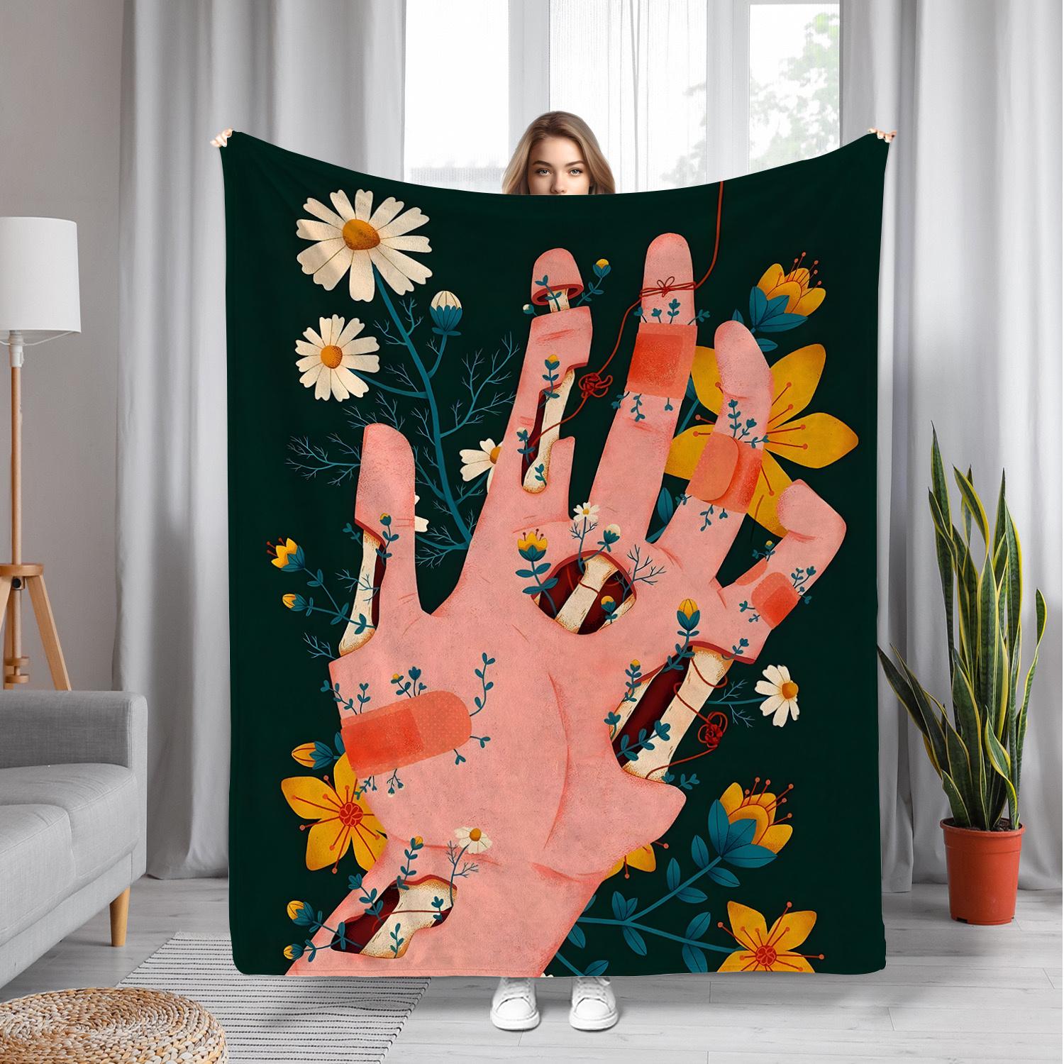 

Hand-painted floral art patterns Flannel printed blanket suitable for all seasons suitable for living room office sofa travel 75x90cm