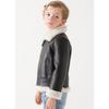 Kids Boys and Girls Autumn and Winter Fleece PU Leather Turn-down Collar Solid Color Zip Jacket